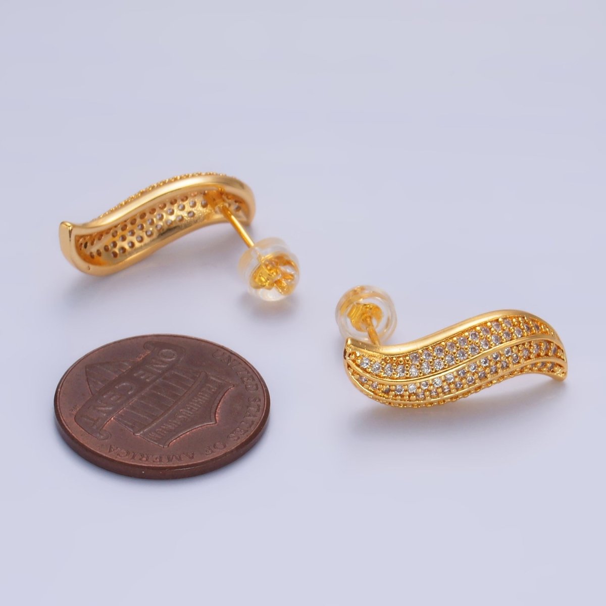 24K Gold Filled Micro Paved CZ S Curved Stud Earrings | P416