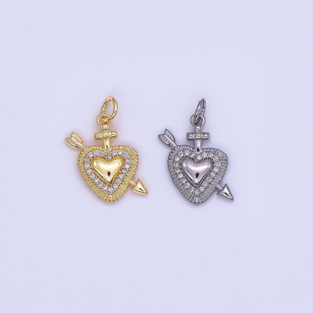 24K Gold Filled Micro Paved CZ Sacred Heart Religious Charm in Gold & Silver | AF436 - DLUXCA