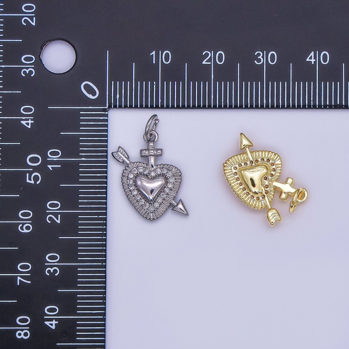 24K Gold Filled Micro Paved CZ Sacred Heart Religious Charm in Gold & Silver | AF436 - DLUXCA