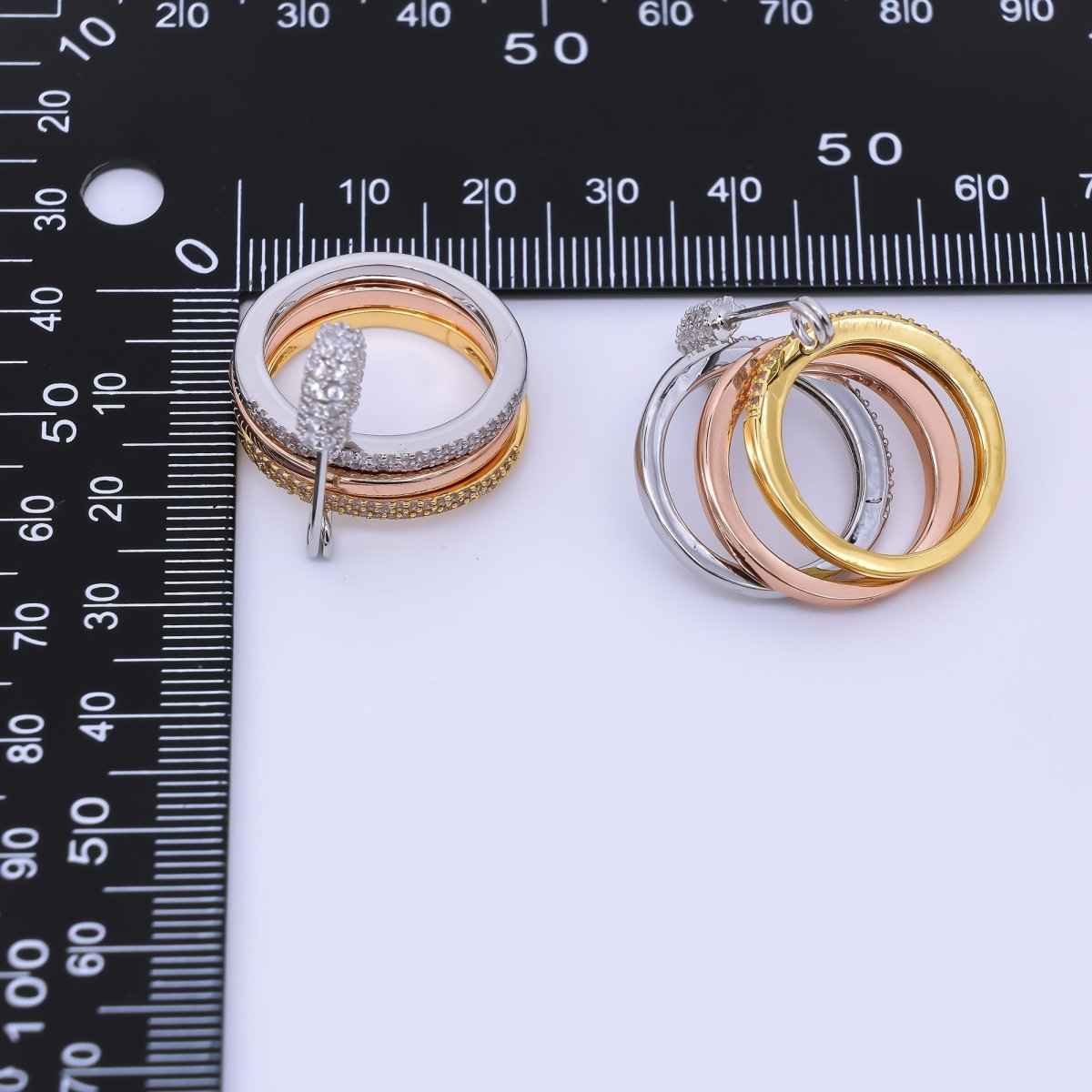 24K Gold Filled Micro Paved CZ Safety Pin Interlocked Mixed Metal Rings | O1062 - O1161 - DLUXCA