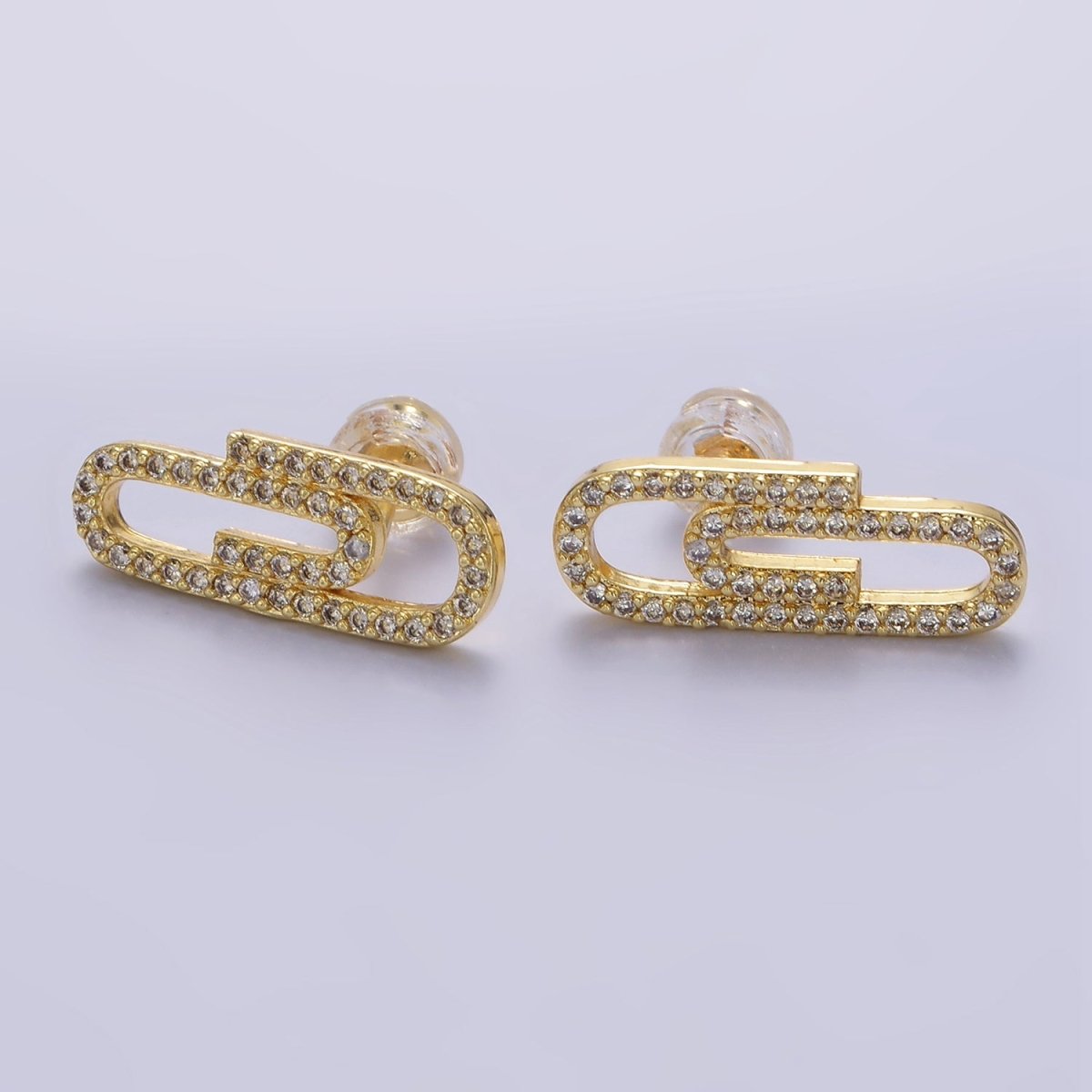 24K Gold Filled Micro Paved CZ Safety Pin Stud Earrings | P533 - DLUXCA