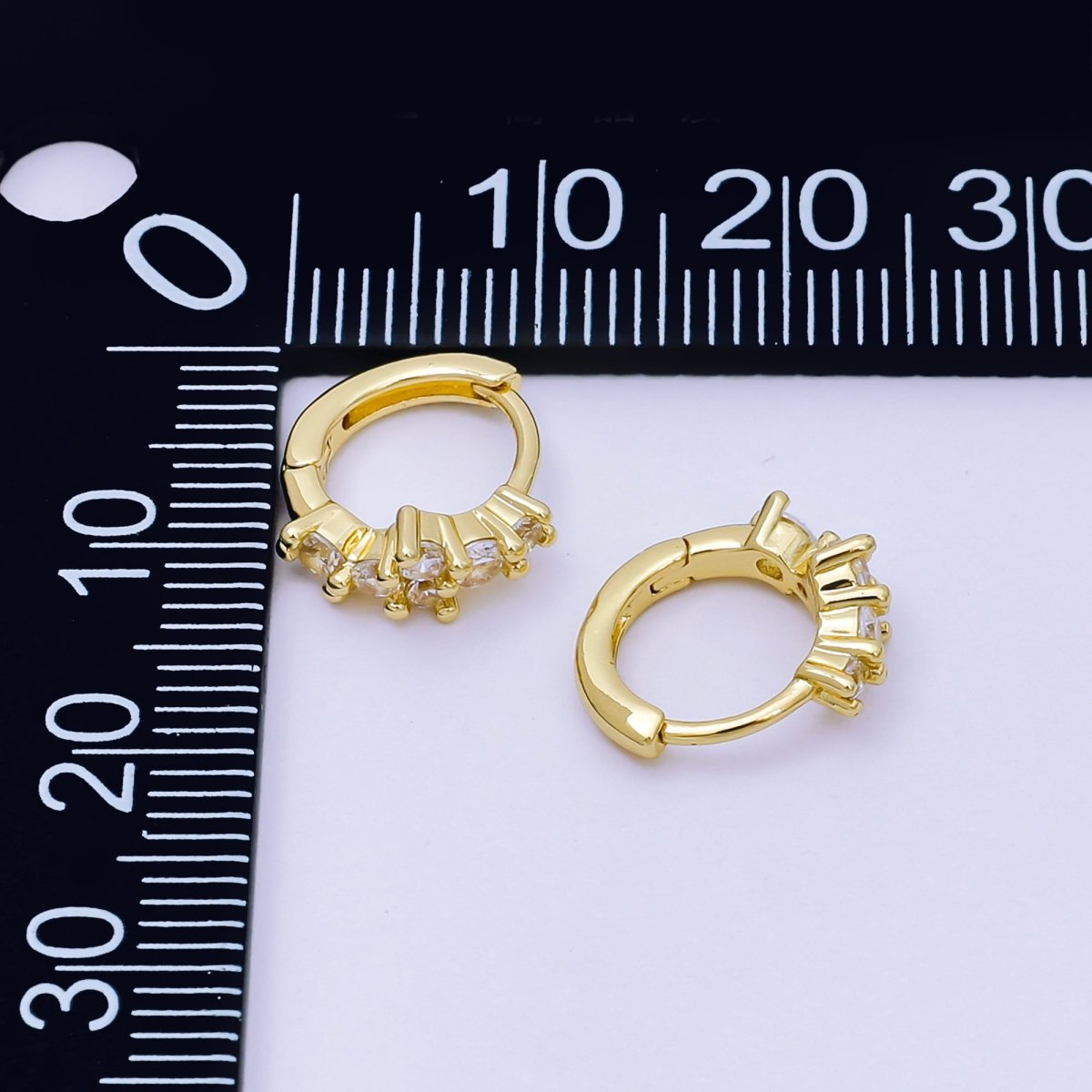 24K Gold Filled Micro Paved CZ Simple Mixed Cut CZ Huggie Hoops Earrings in Gold & Silver | AJ - 125 AJ - 126 - DLUXCA