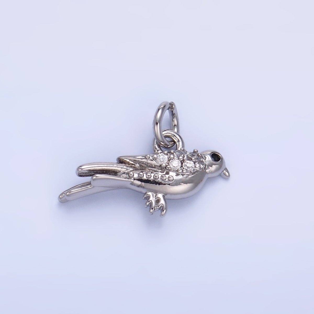 24K Gold Filled Micro Paved CZ Song Bird Charm in Gold & Silver | W443 - DLUXCA