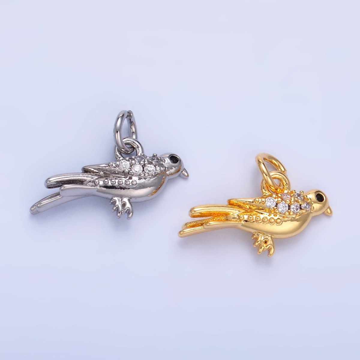 24K Gold Filled Micro Paved CZ Song Bird Charm in Gold & Silver | W443 - DLUXCA