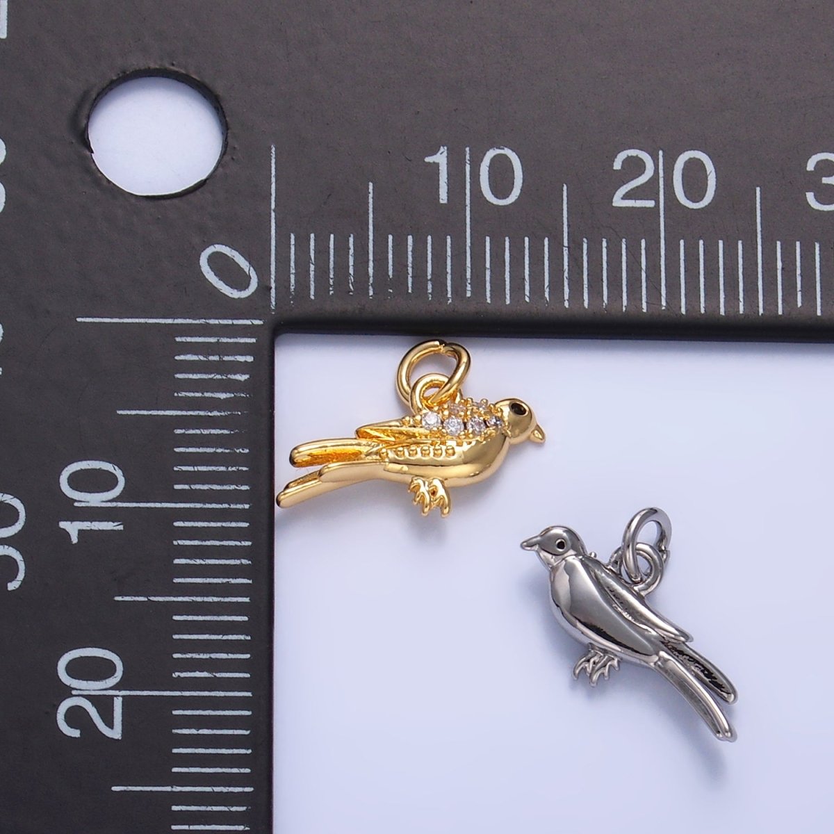 24K Gold Filled Micro Paved CZ Song Bird Charm in Gold & Silver | W443 - DLUXCA