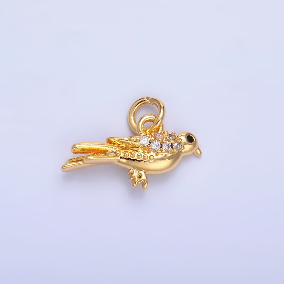 24K Gold Filled Micro Paved CZ Song Bird Charm in Gold & Silver | W443 - DLUXCA