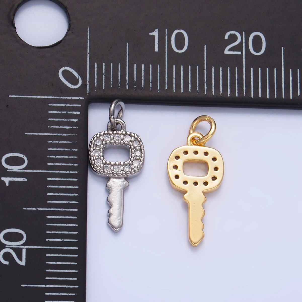 24K Gold Filled Micro Paved CZ Square Key Mini Charm in Gold & Silver | W106 - DLUXCA