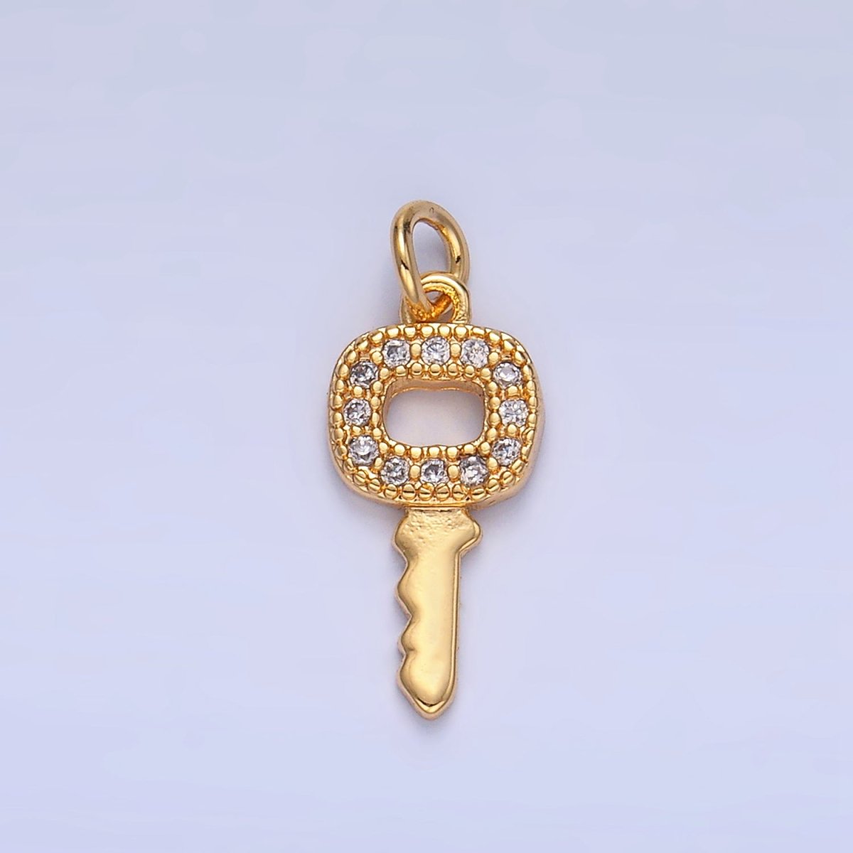 24K Gold Filled Micro Paved CZ Square Key Mini Charm in Gold & Silver | W106 - DLUXCA