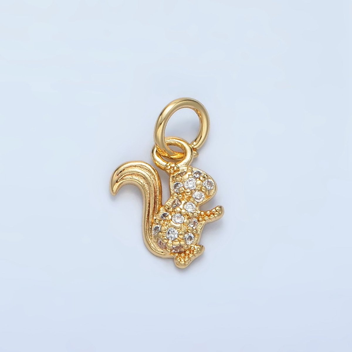 24K Gold Filled Micro Paved CZ Squirrel Rodent Animal Mini Charm | X296 - DLUXCA