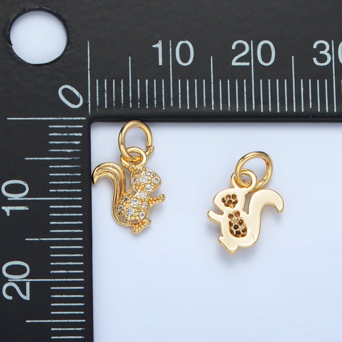 24K Gold Filled Micro Paved CZ Squirrel Rodent Animal Mini Charm | X296 - DLUXCA