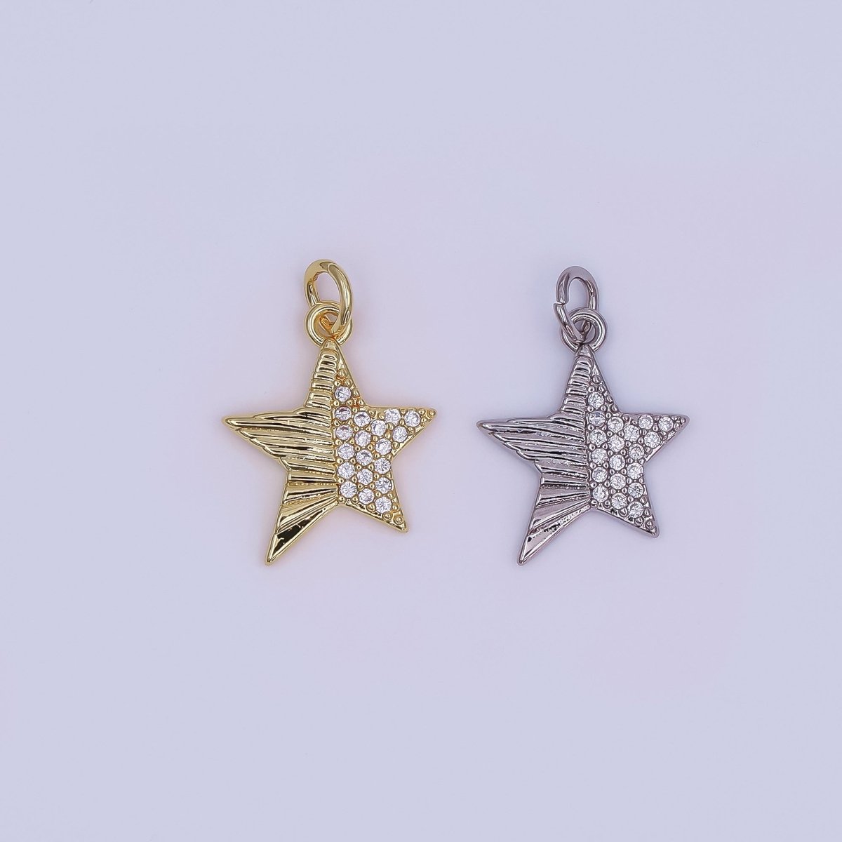 24K Gold Filled Micro Paved CZ Sunburst Star Charm in Gold & Silver | AF428 - DLUXCA