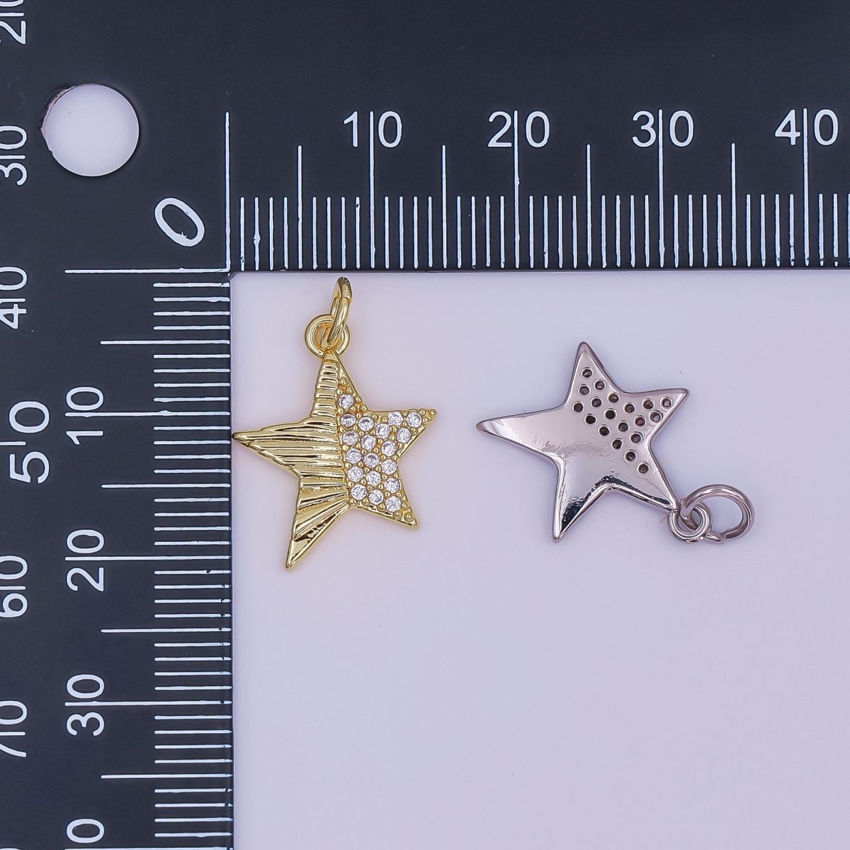 24K Gold Filled Micro Paved CZ Sunburst Star Charm in Gold & Silver | AF428 - DLUXCA