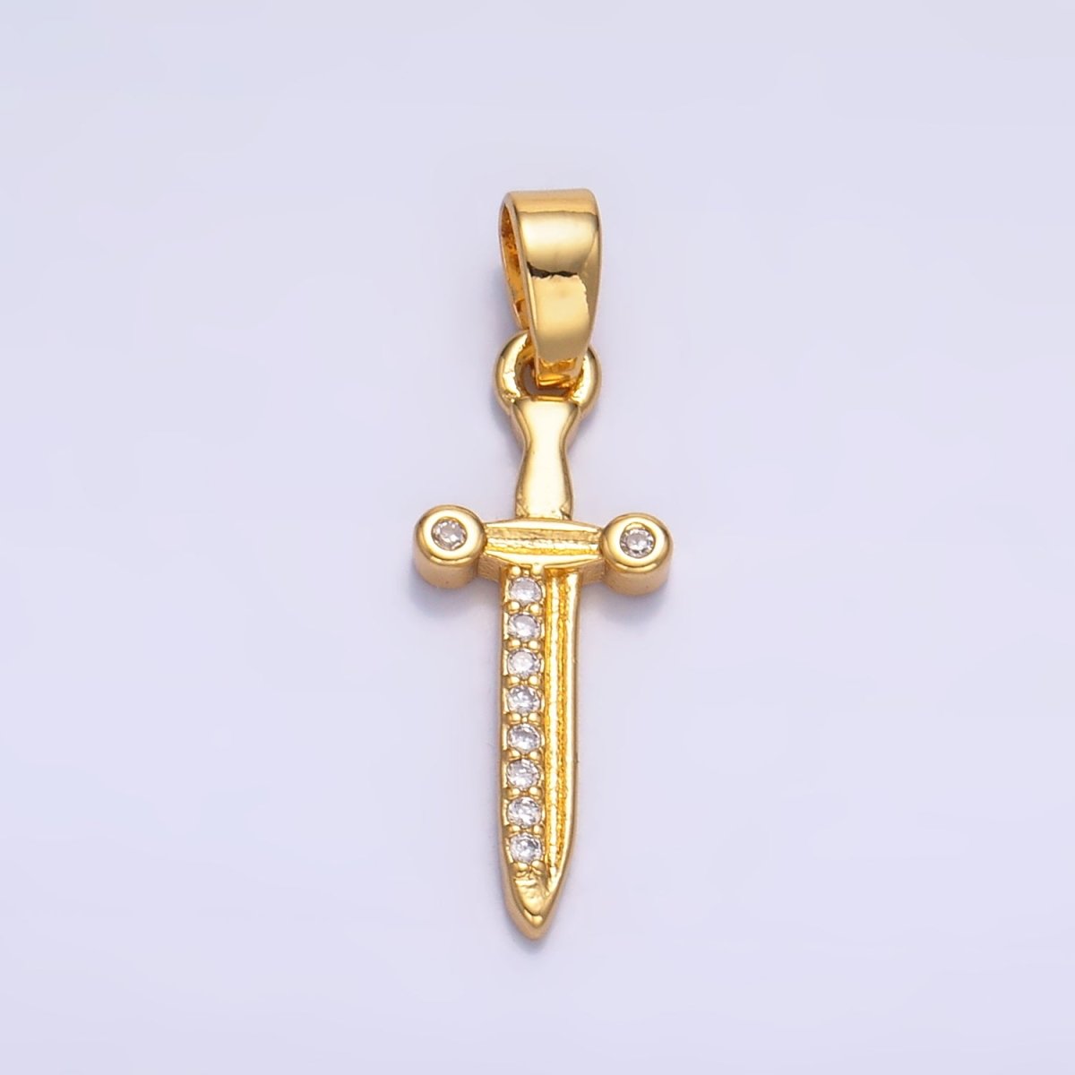 24K Gold Filled Micro Paved CZ Sword Cross Pendant | AA1059 - DLUXCA