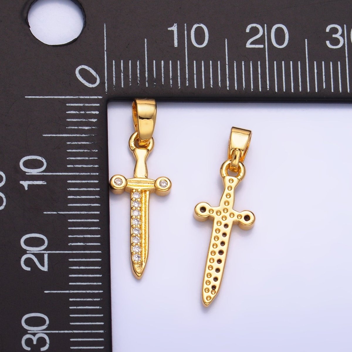 24K Gold Filled Micro Paved CZ Sword Cross Pendant | AA1059 - DLUXCA