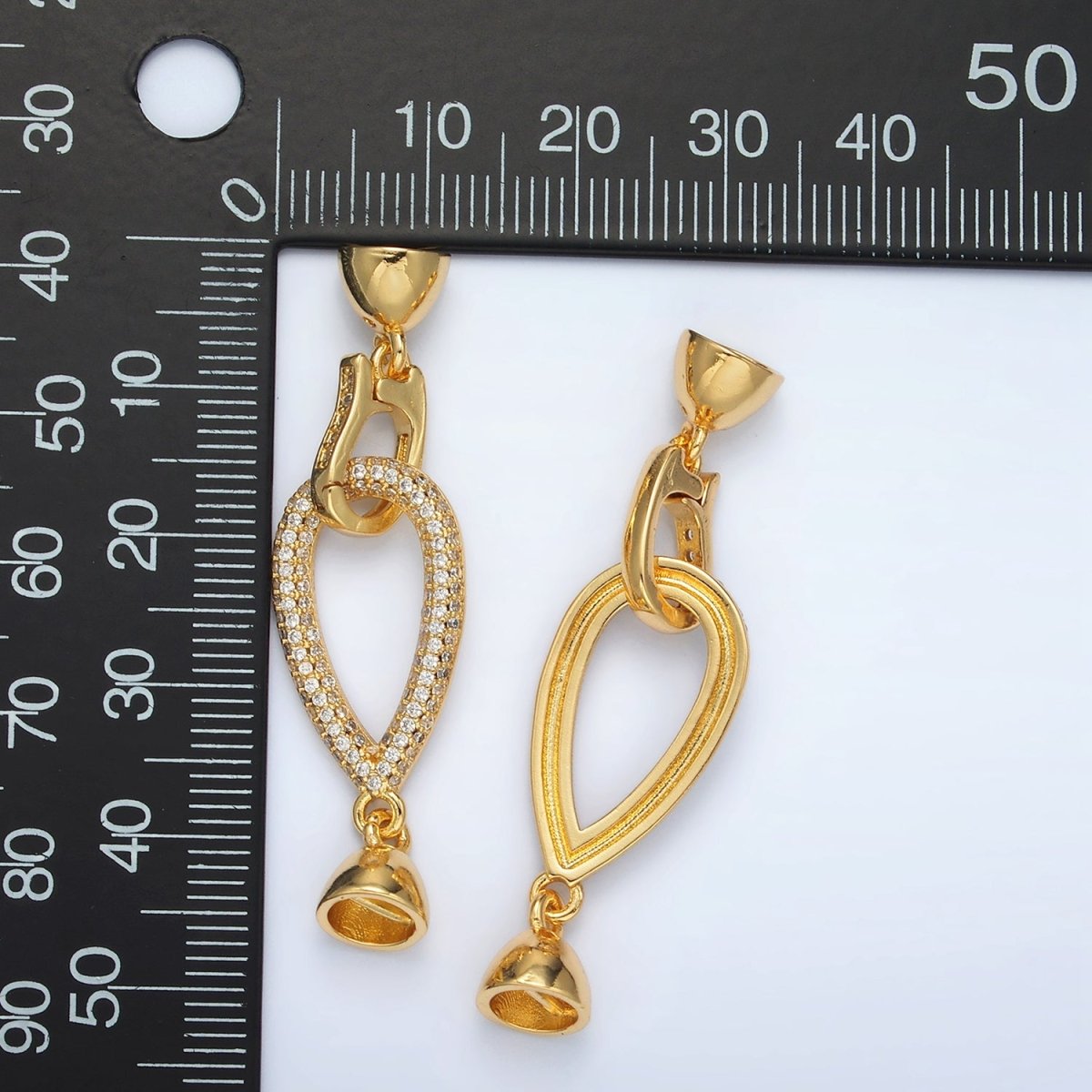 24K Gold Filled Micro Paved CZ Teardrop with Snap Lock Latch Closure Findings Set | Z829 - DLUXCA