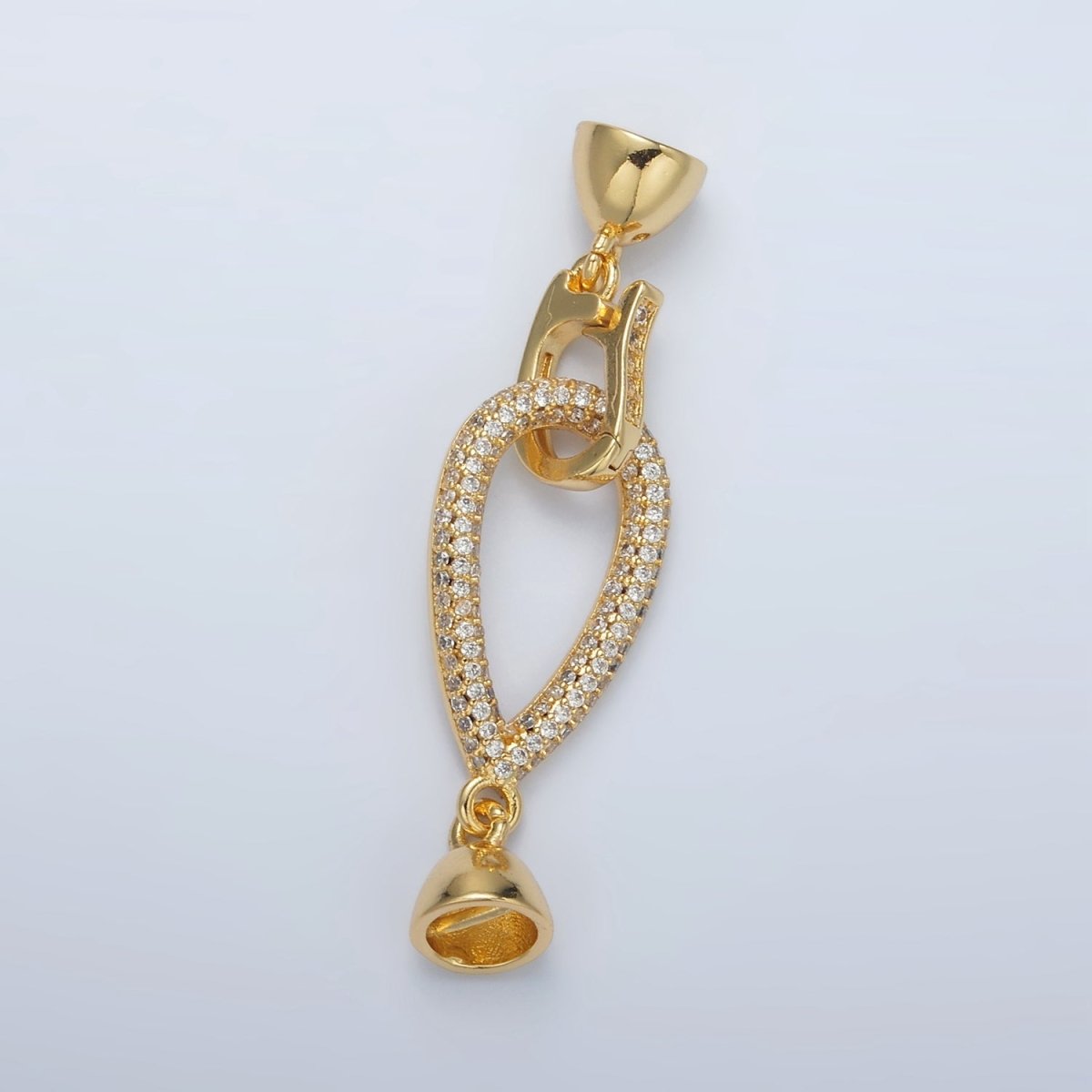 24K Gold Filled Micro Paved CZ Teardrop with Snap Lock Latch Closure Findings Set | Z829 - DLUXCA