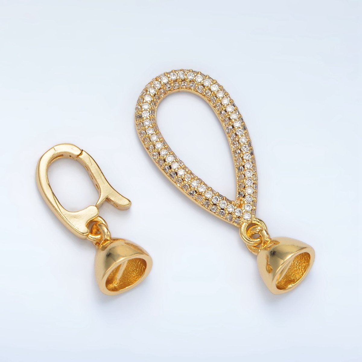 24K Gold Filled Micro Paved CZ Teardrop with Snap Lock Latch Closure Findings Set | Z829 - DLUXCA