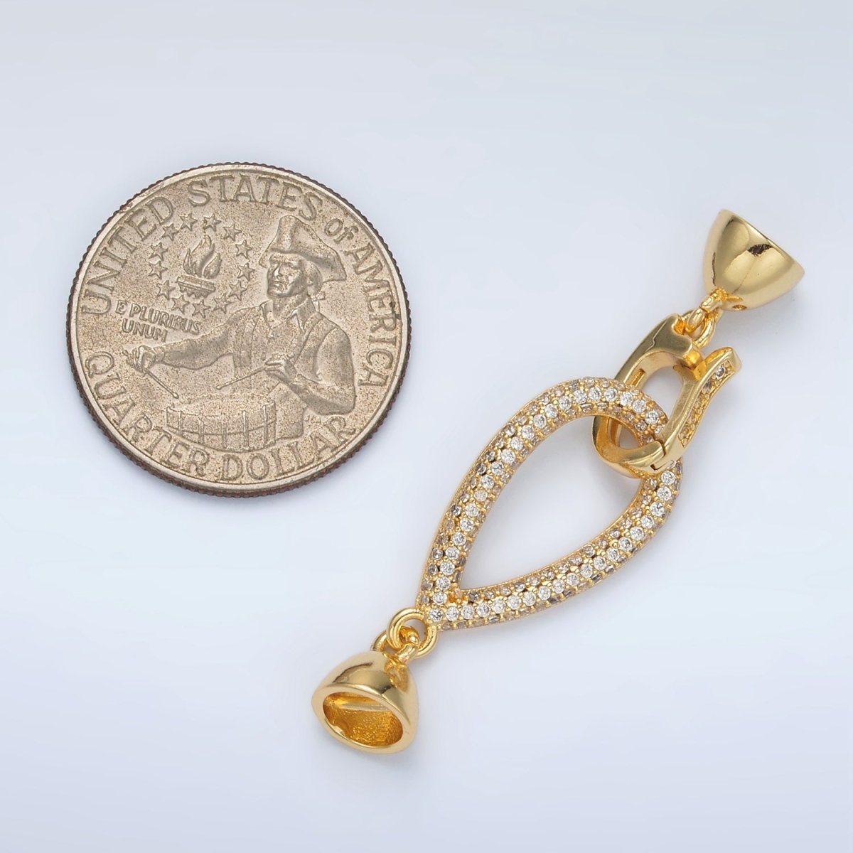 24K Gold Filled Micro Paved CZ Teardrop with Snap Lock Latch Closure Findings Set | Z829 - DLUXCA