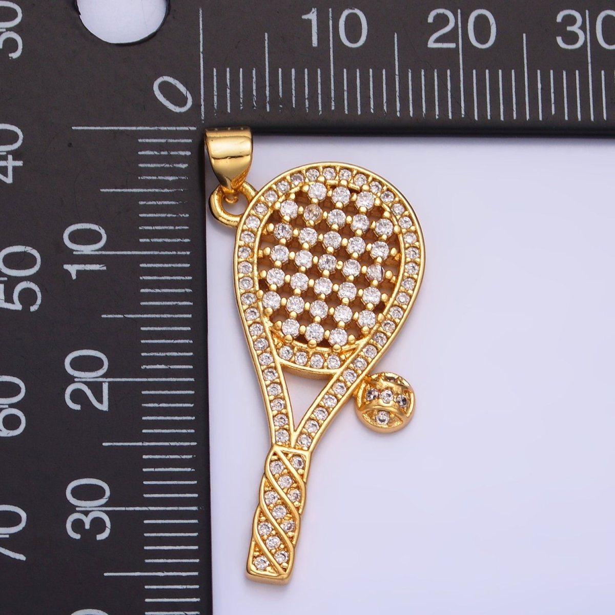 24K Gold Filled Micro Paved CZ Tennis Racket Ball Pendant | AA1066 - DLUXCA