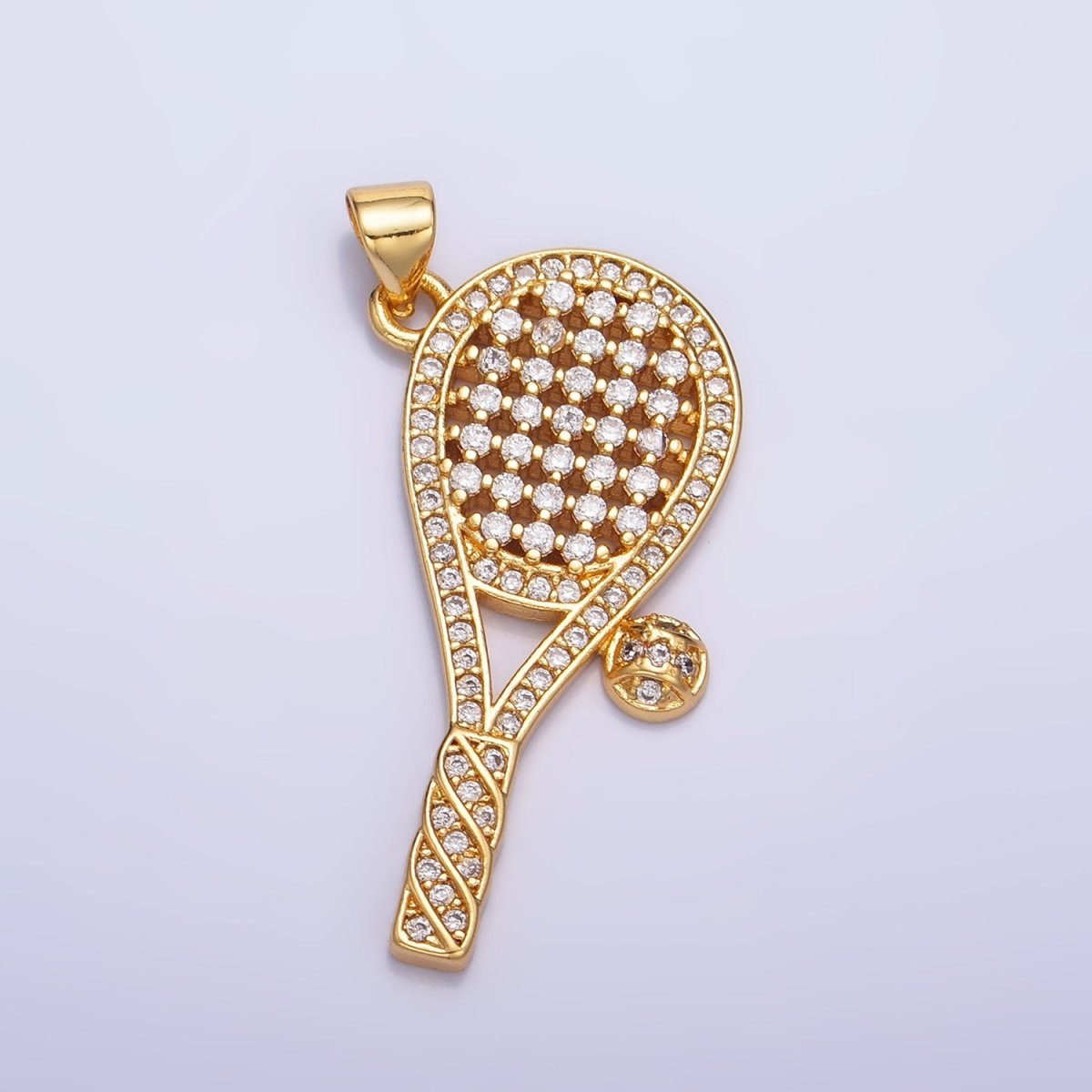 24K Gold Filled Micro Paved CZ Tennis Racket Ball Pendant | AA1066 - DLUXCA