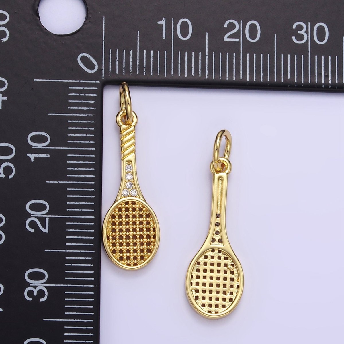 24K Gold Filled Micro Paved CZ Tennis Racket Charm | AG888 - DLUXCA