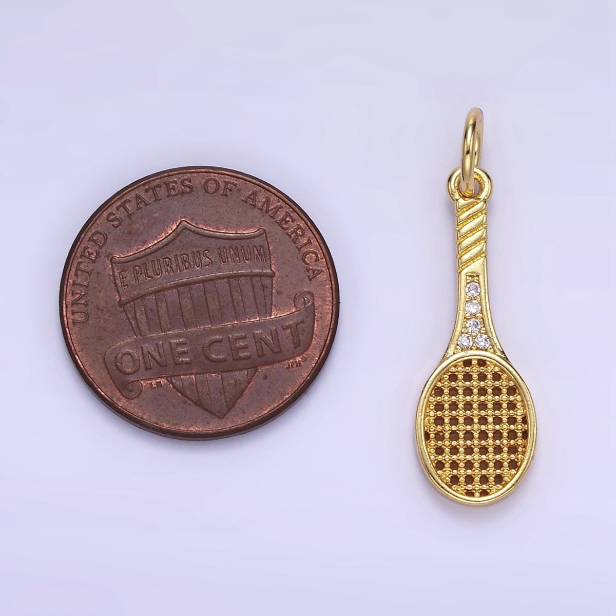 24K Gold Filled Micro Paved CZ Tennis Racket Charm | AG888 - DLUXCA