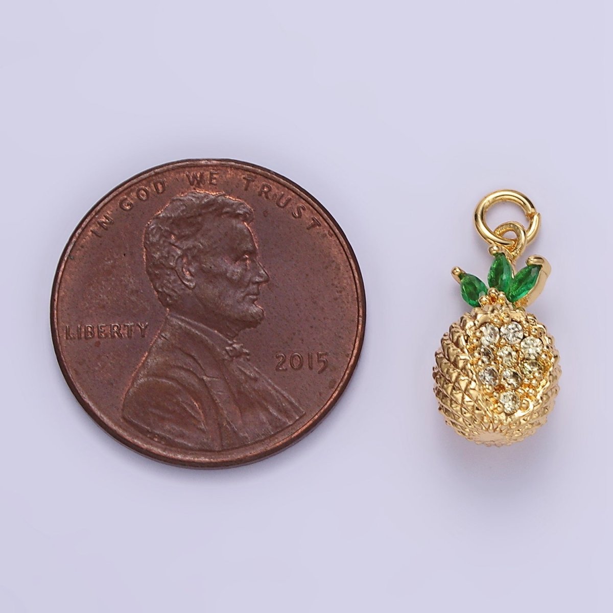 24K Gold Filled Micro Paved CZ Textured Pineapple Fruit Charm | E367 - DLUXCA