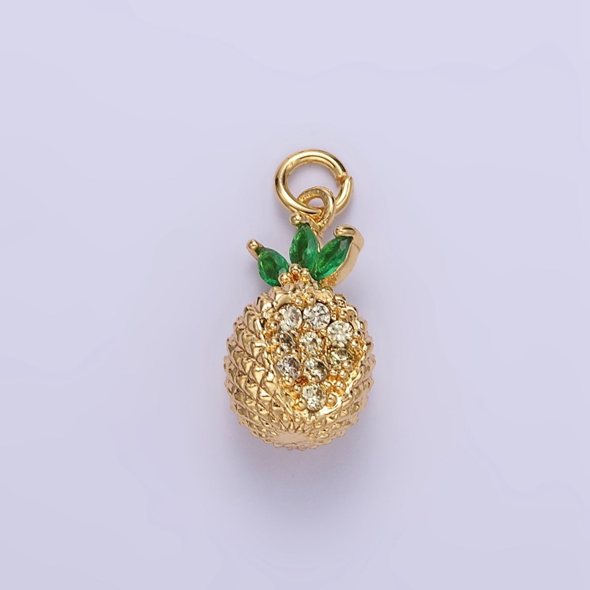 24K Gold Filled Micro Paved CZ Textured Pineapple Fruit Charm | E367 - DLUXCA