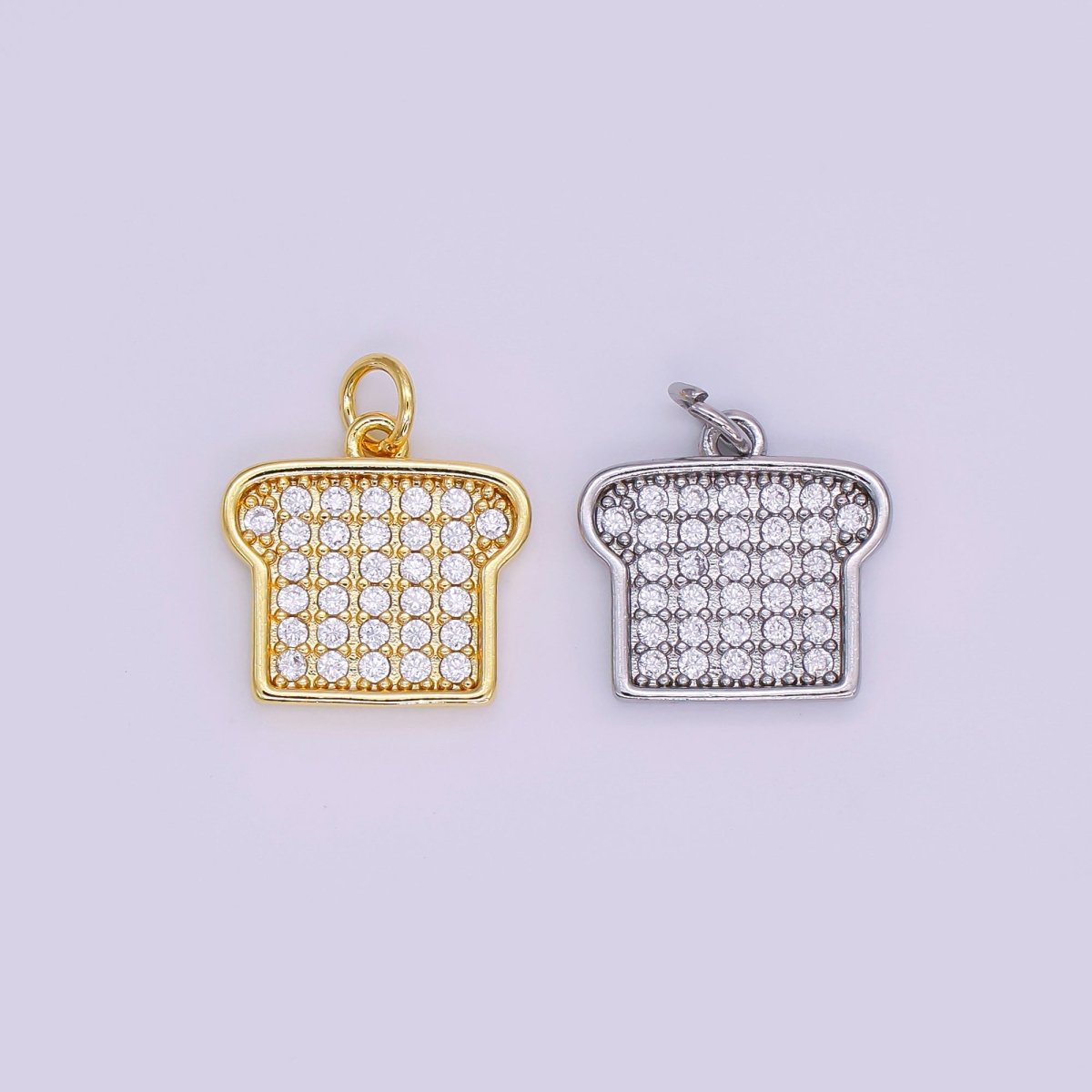 24K Gold Filled Micro Paved CZ Toast Bread Charm in Gold & Silver | N789 - DLUXCA