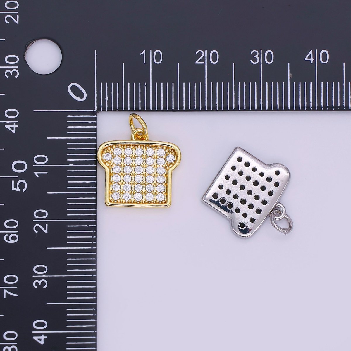 24K Gold Filled Micro Paved CZ Toast Bread Charm in Gold & Silver | N789 - DLUXCA