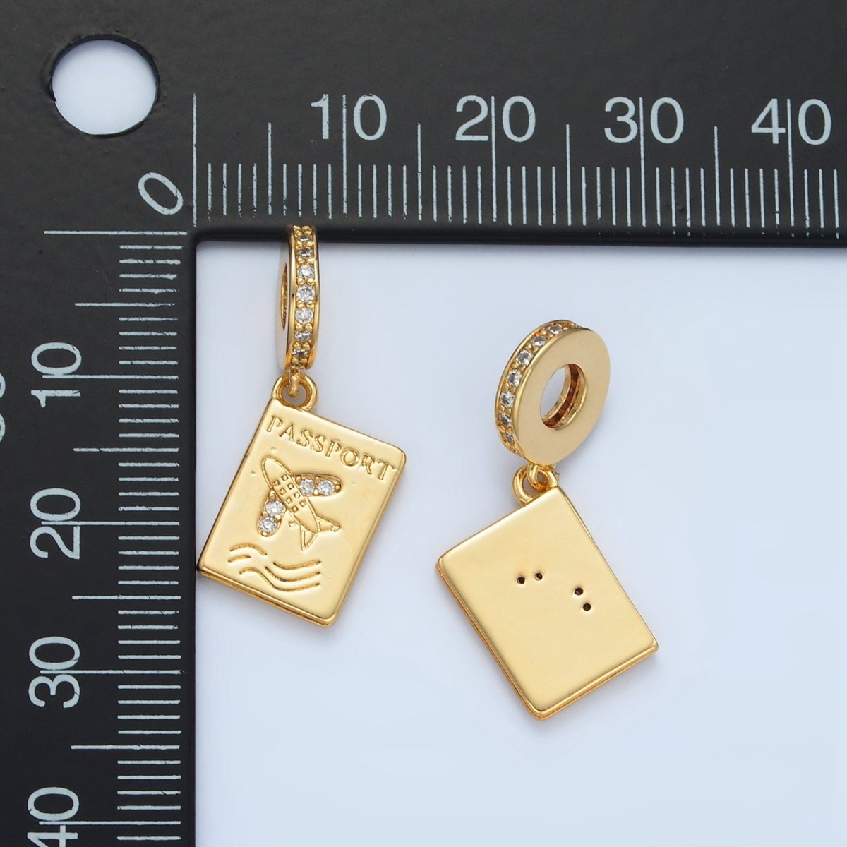 24K Gold Filled Micro Paved CZ Travel Passport Rhondelle Drop Pendant | E369 - DLUXCA