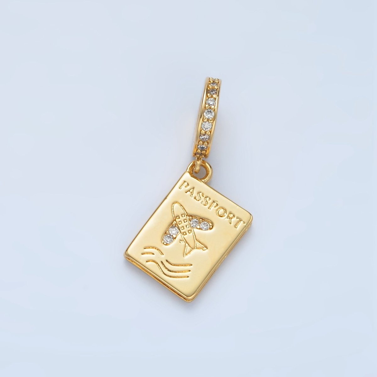 24K Gold Filled Micro Paved CZ Travel Passport Rhondelle Drop Pendant | E369 - DLUXCA