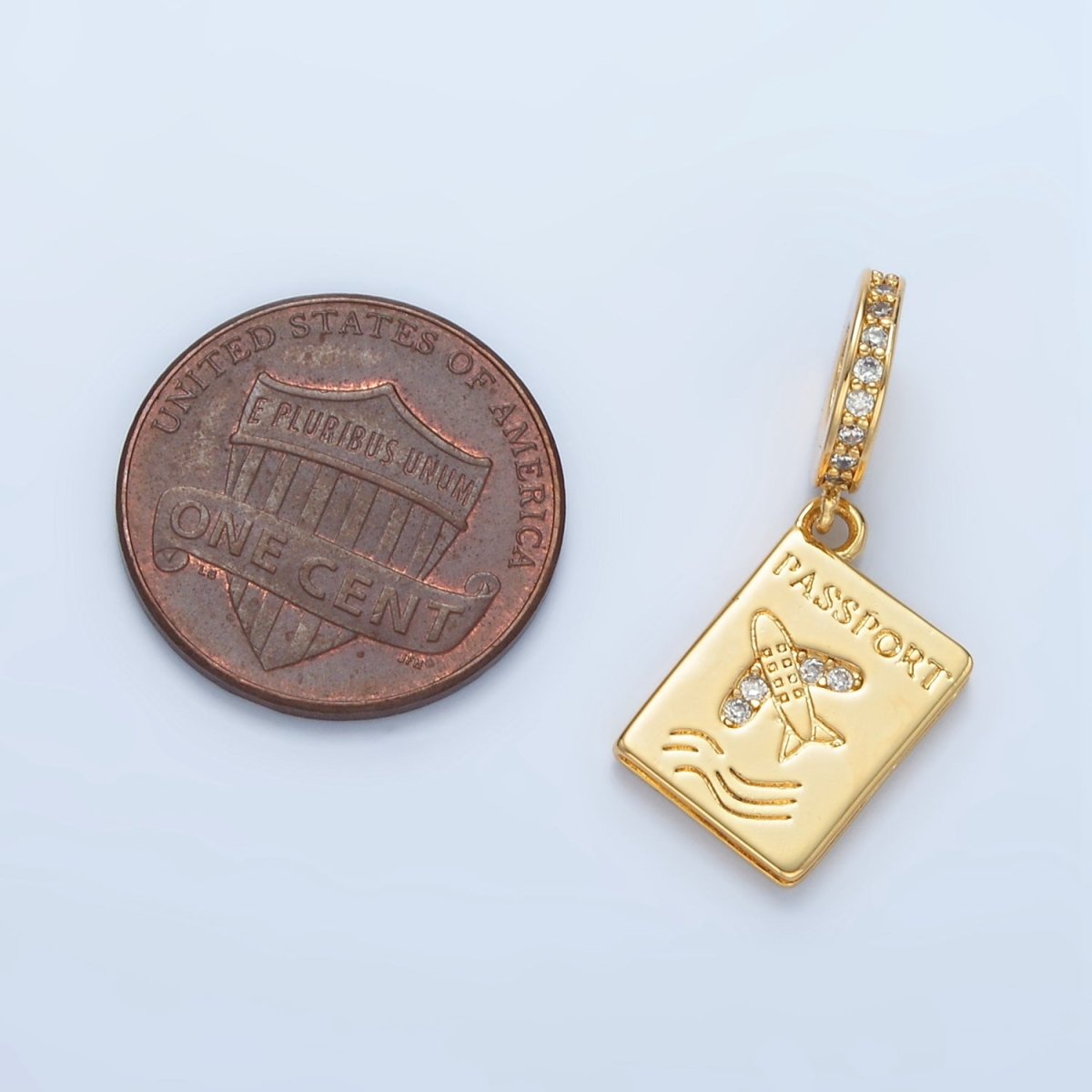 24K Gold Filled Micro Paved CZ Travel Passport Rhondelle Drop Pendant | E369 - DLUXCA