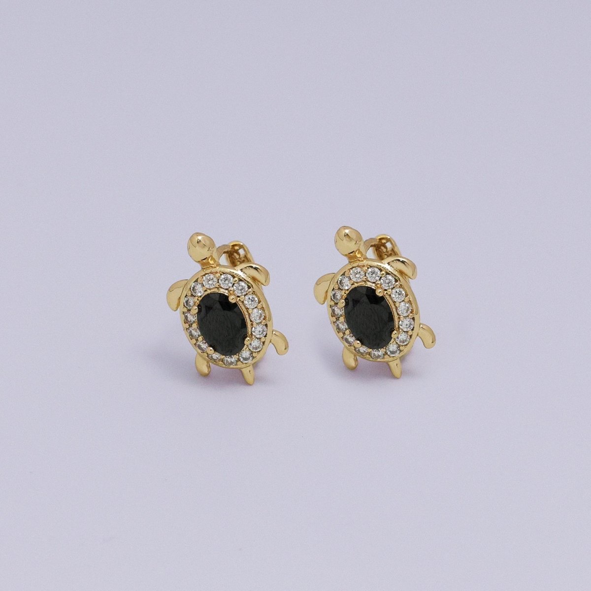 24K Gold Filled Micro Paved CZ Turtle Tortoise Animal Huggie Earrings | AB1036 - AB1062 - DLUXCA