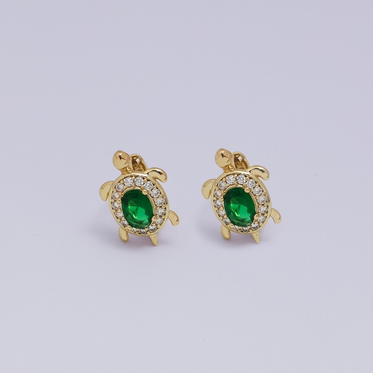 24K Gold Filled Micro Paved CZ Turtle Tortoise Animal Huggie Earrings | AB1036 - AB1062 - DLUXCA