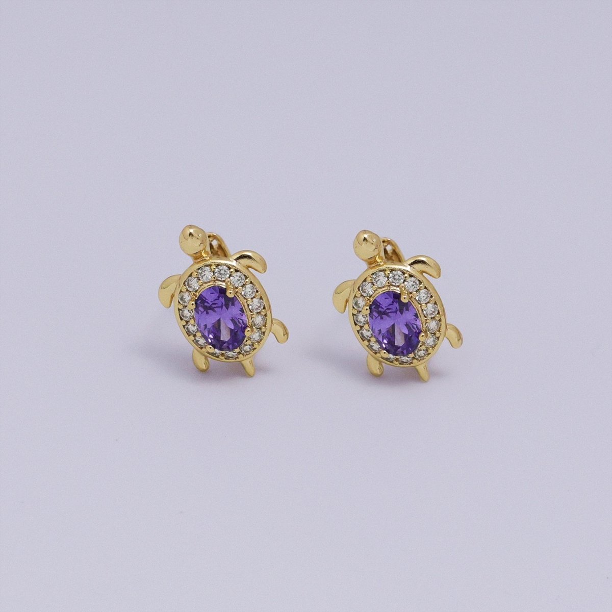 24K Gold Filled Micro Paved CZ Turtle Tortoise Animal Huggie Earrings | AB1036 - AB1062 - DLUXCA