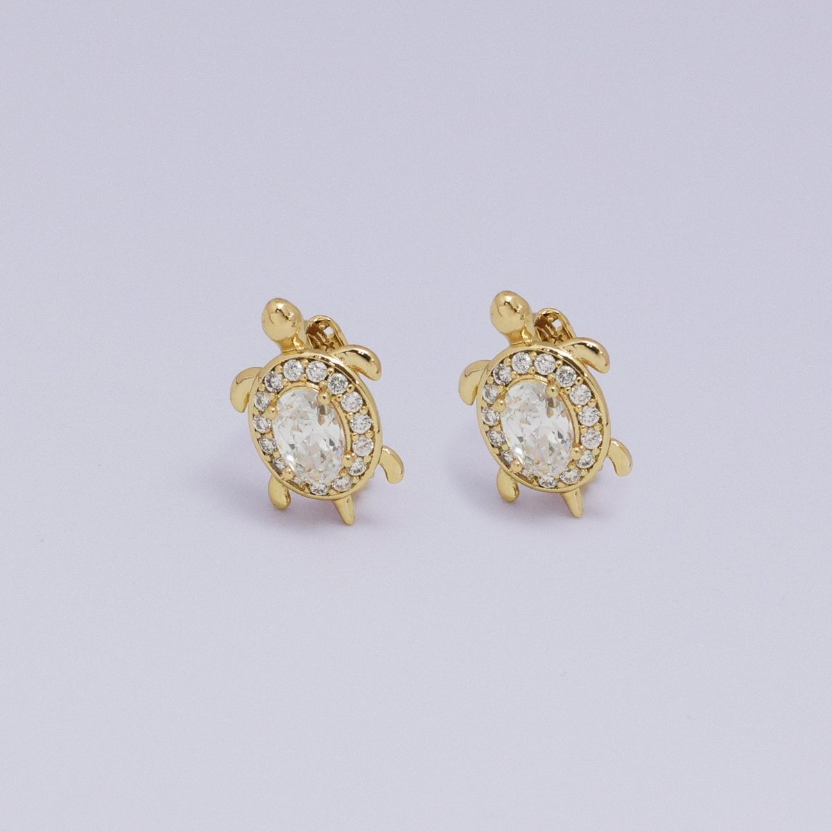 24K Gold Filled Micro Paved CZ Turtle Tortoise Animal Huggie Earrings | AB1036 - AB1062 - DLUXCA