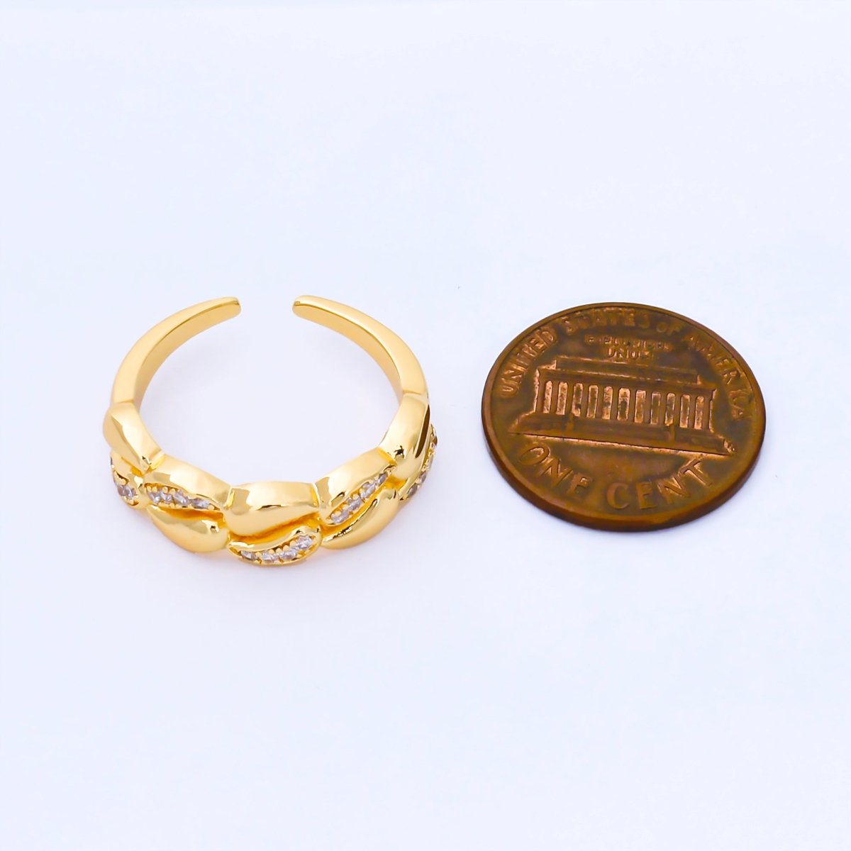 24K Gold Filled Micro Paved CZ Twist Adjustable Ring | O1665 - DLUXCA