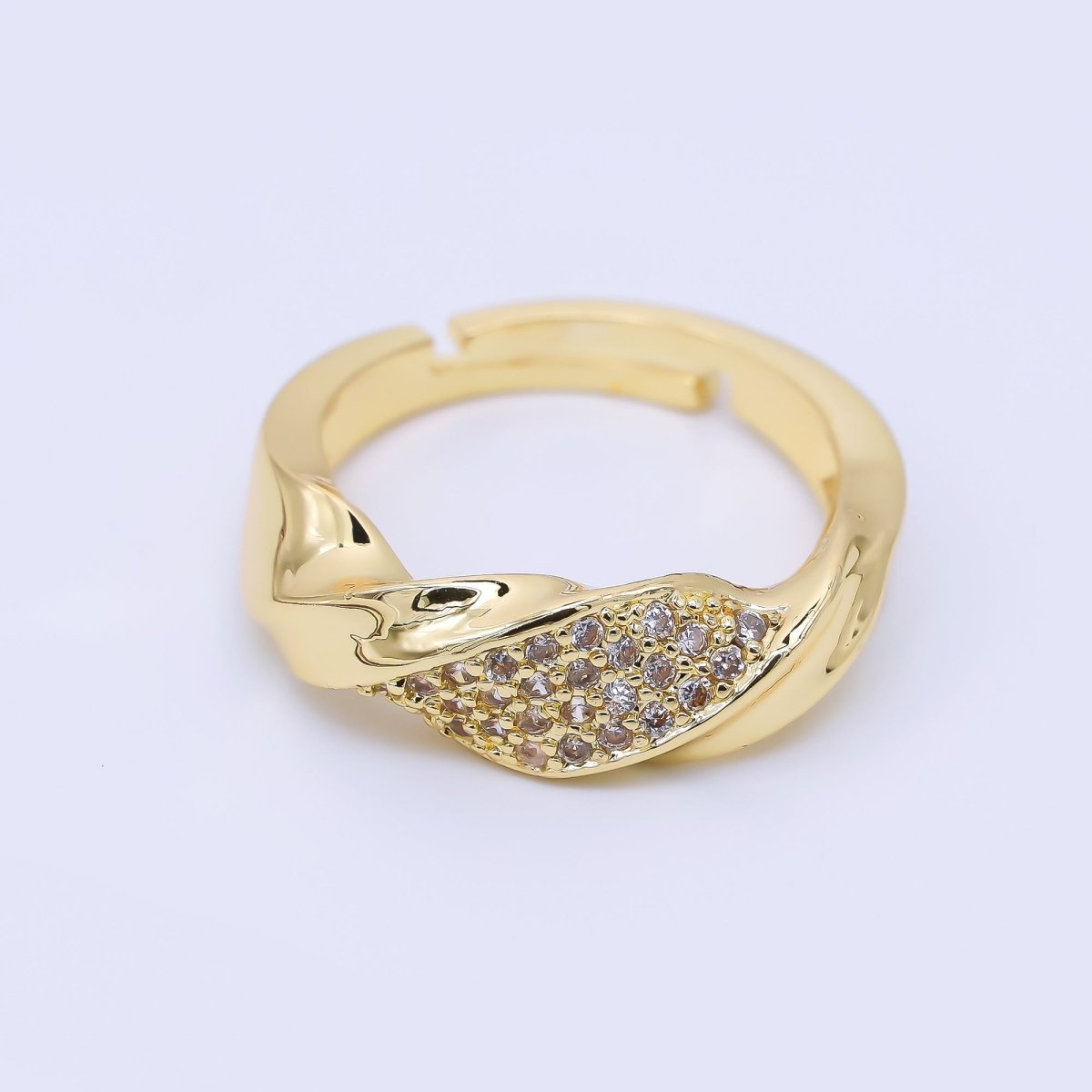 24K Gold Filled Micro Paved CZ Twisted Molten Rope Adjustable Ring | O1191 - DLUXCA