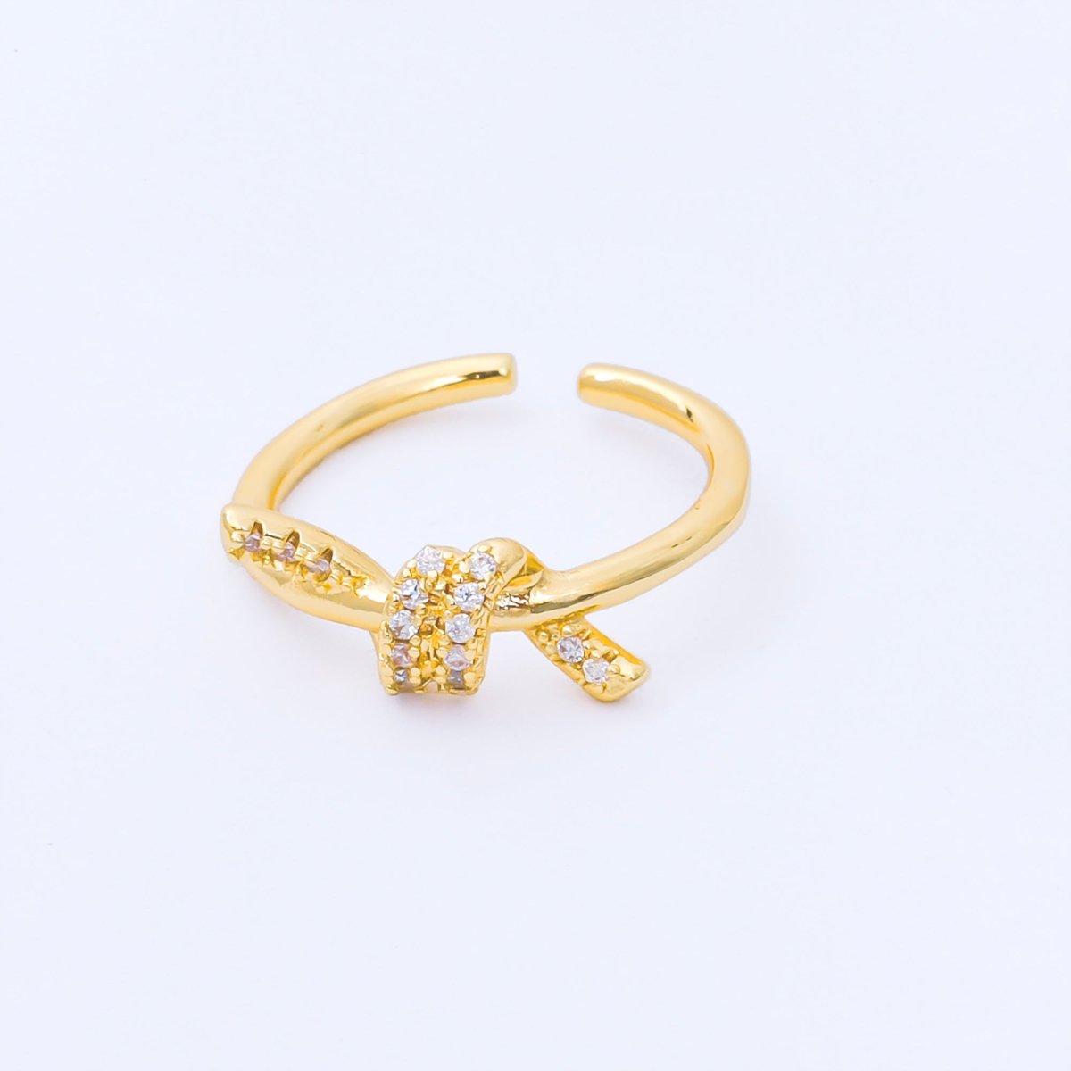 24K Gold Filled Micro Paved CZ Twisted Tied Knot Bow Ring | O2233 - DLUXCA