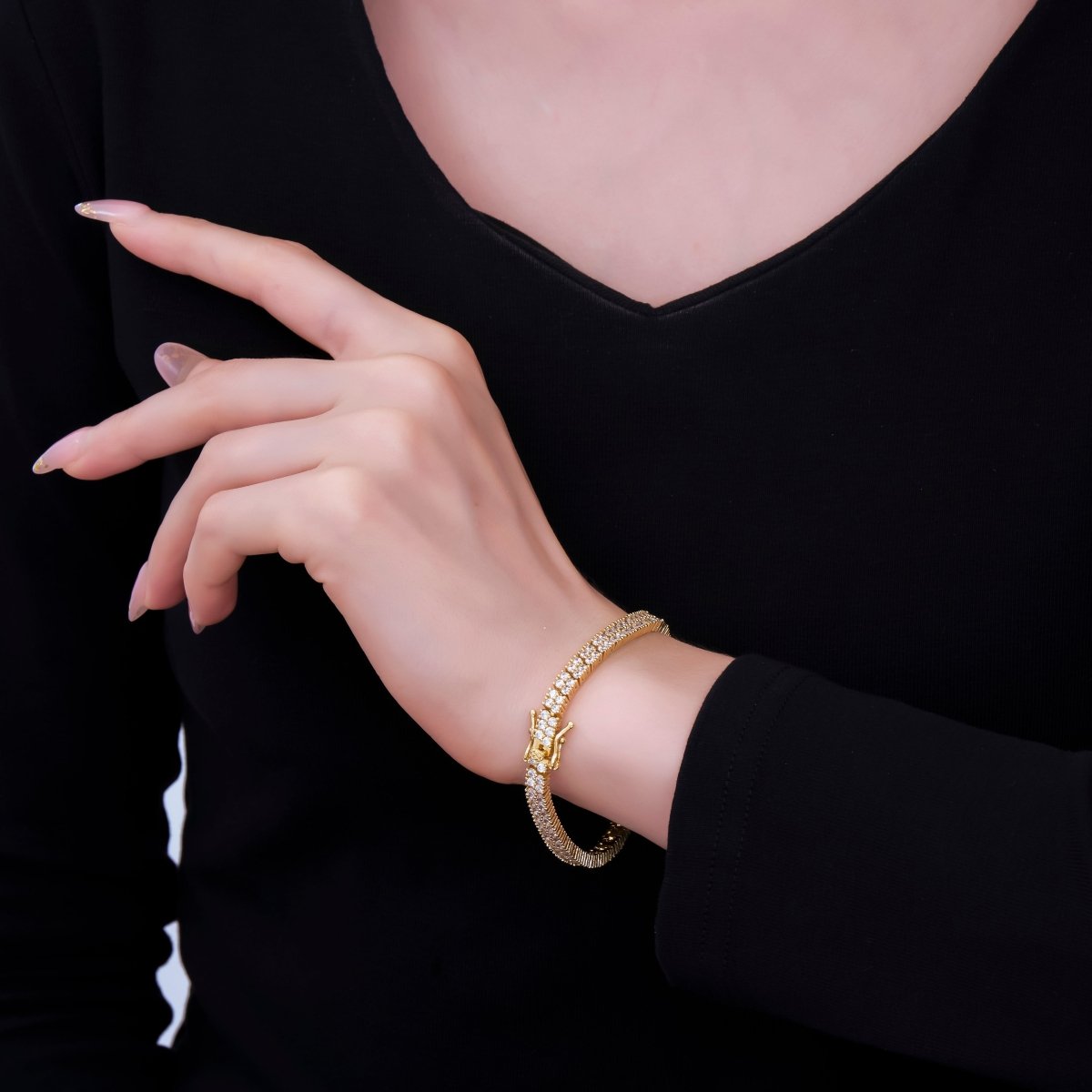 24K Gold Filled Micro Paved CZ Two - Layered Classic Tennis Bracelet | WA - 3234 - DLUXCA