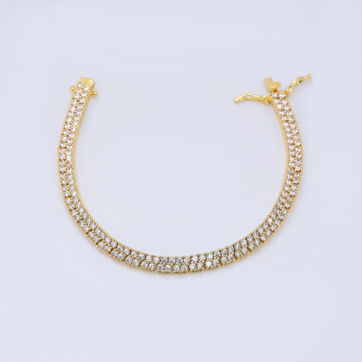 24K Gold Filled Micro Paved CZ Two - Layered Classic Tennis Bracelet | WA - 3234 - DLUXCA