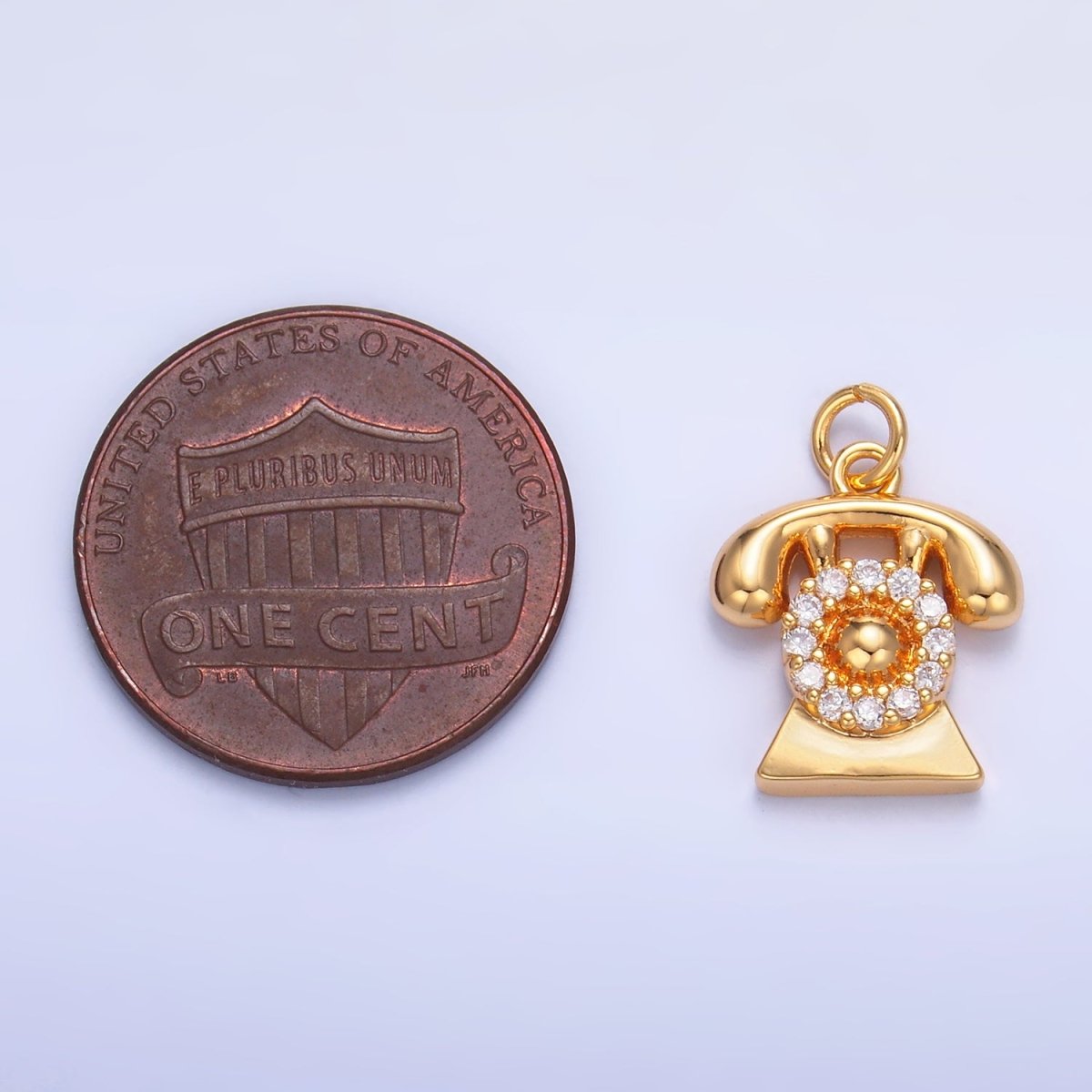 24K Gold Filled Micro Paved CZ Vintage Rotary Telephone Charm | W393 - DLUXCA