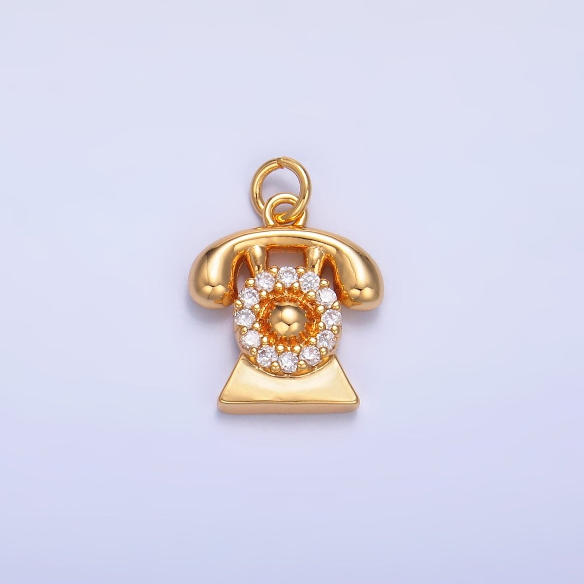 24K Gold Filled Micro Paved CZ Vintage Rotary Telephone Charm | W393 - DLUXCA