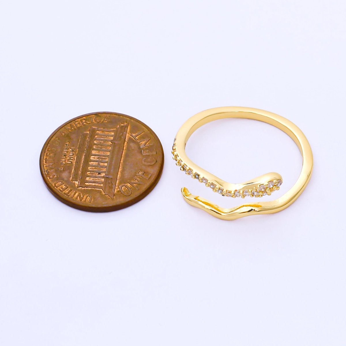 24K Gold Filled Micro Paved CZ Wave Wrap Adjustable Ring | O1601 - DLUXCA