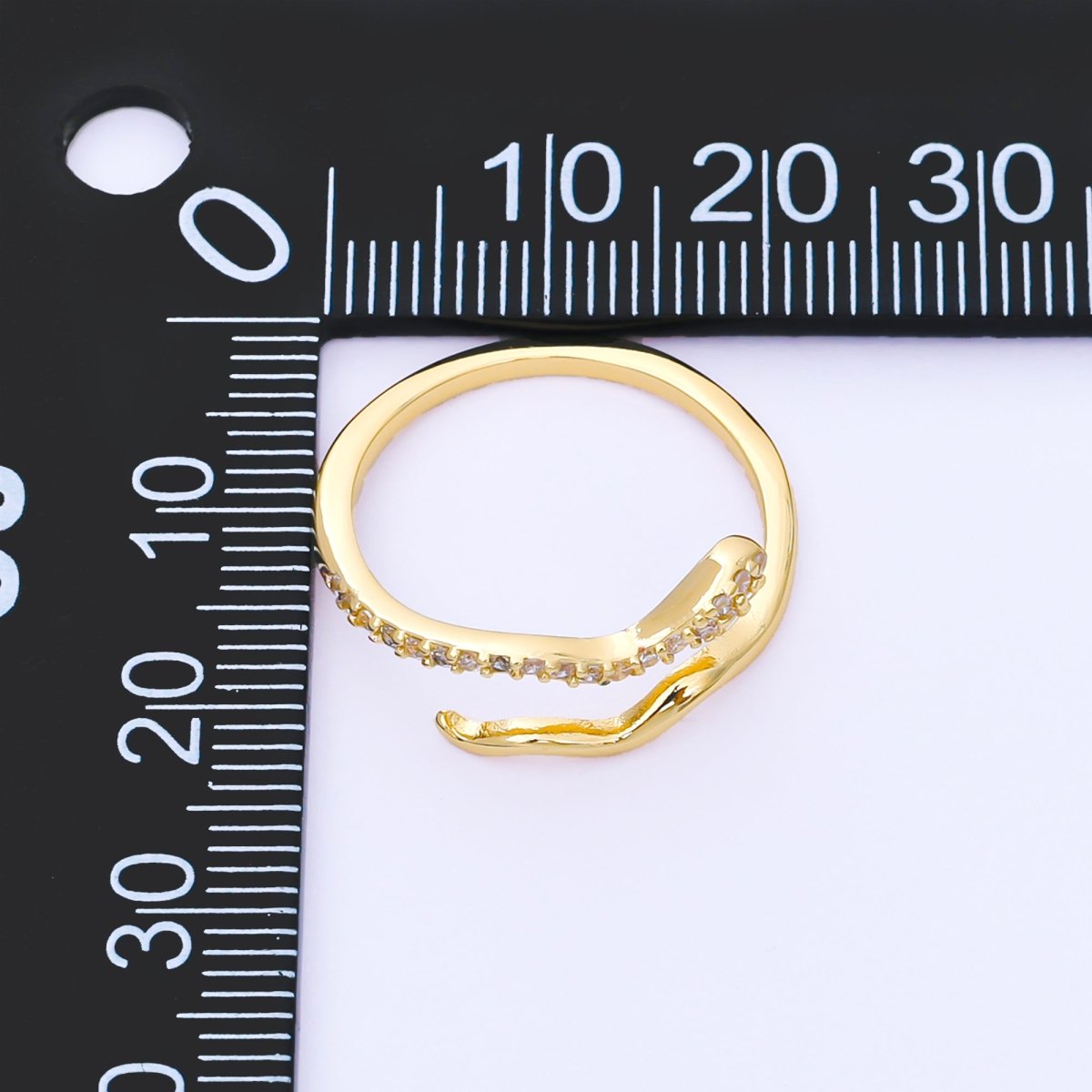 24K Gold Filled Micro Paved CZ Wave Wrap Adjustable Ring | O1601 - DLUXCA