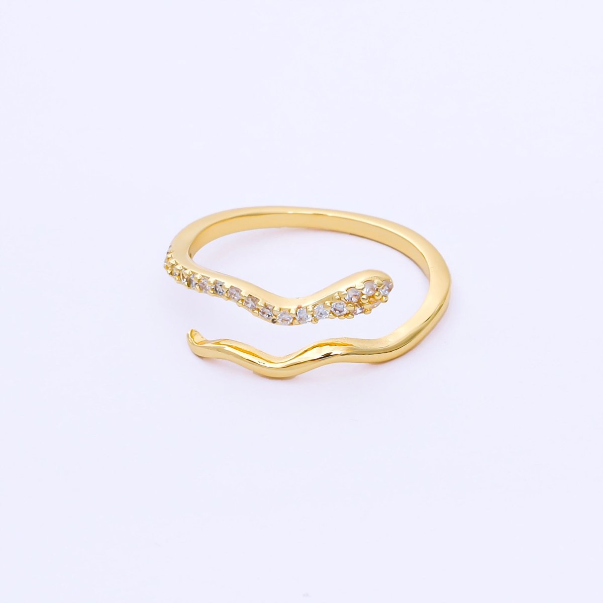 24K Gold Filled Micro Paved CZ Wave Wrap Adjustable Ring | O1601 - DLUXCA