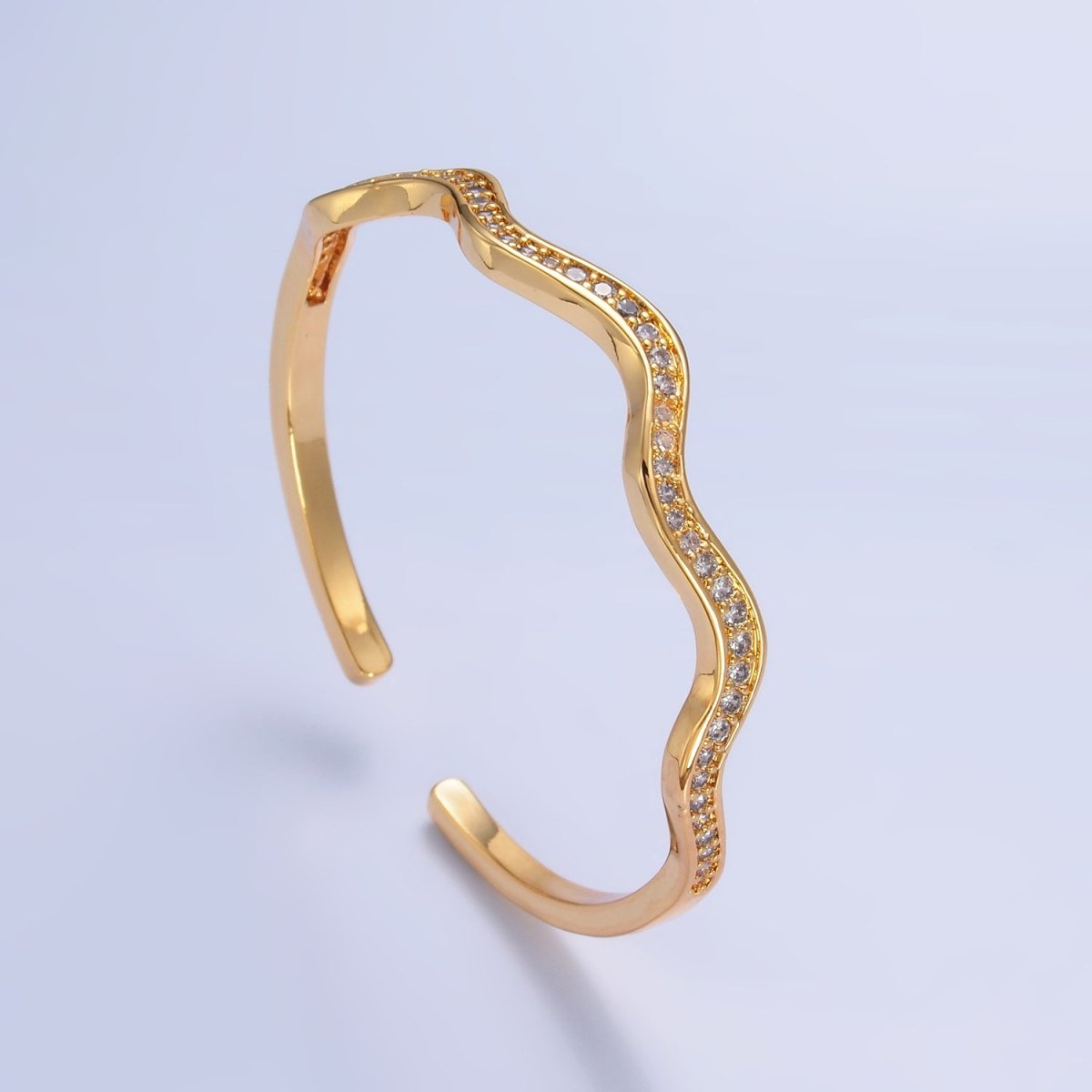 24K Gold Filled Micro Paved CZ Wavy Cuff Bracelet | WA - 2720 - DLUXCA