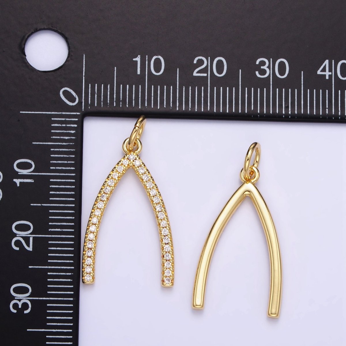 24K Gold Filled Micro Paved CZ Wishbone Charm | E340 - DLUXCA