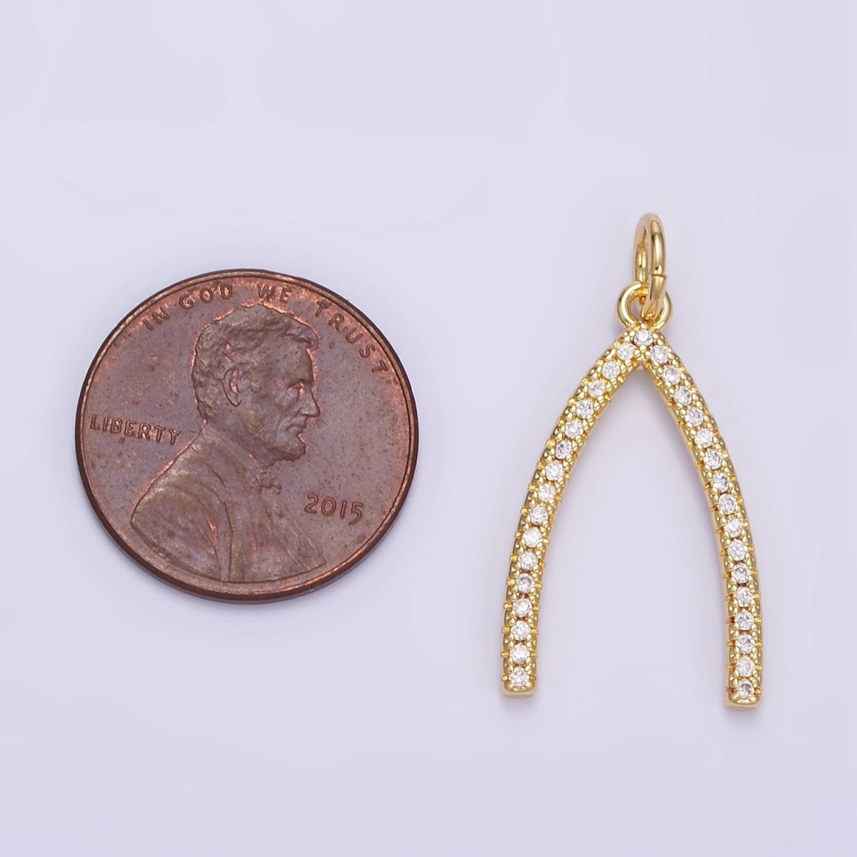 24K Gold Filled Micro Paved CZ Wishbone Charm | E340 - DLUXCA